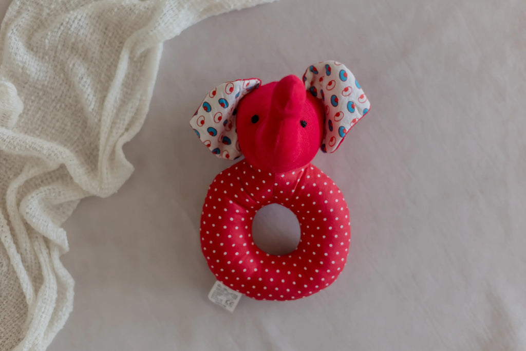 iLearnNGrow Elephant Face Shaped Rattle – Soft Sensory Rattle Toy