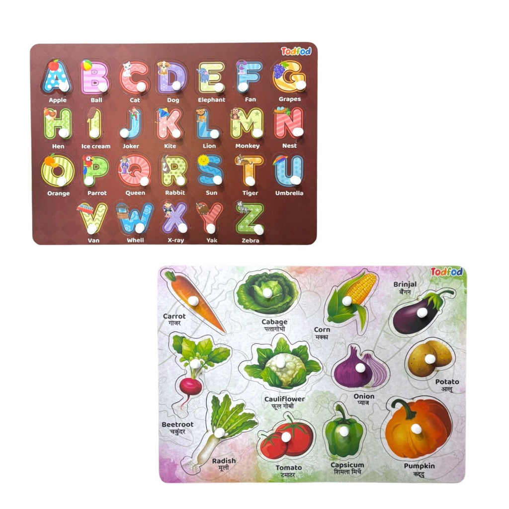 ABCD 4-1 Vegetable Characters Wooden Knob & Pegged Puzzle for Kids