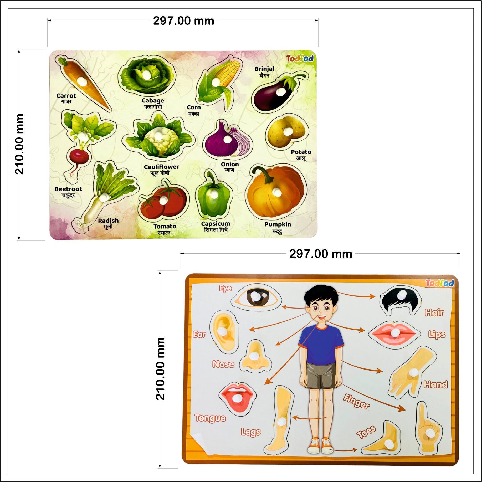 Vegetable & Body Parts Characters Knob & Pegged Puzzle for Kids