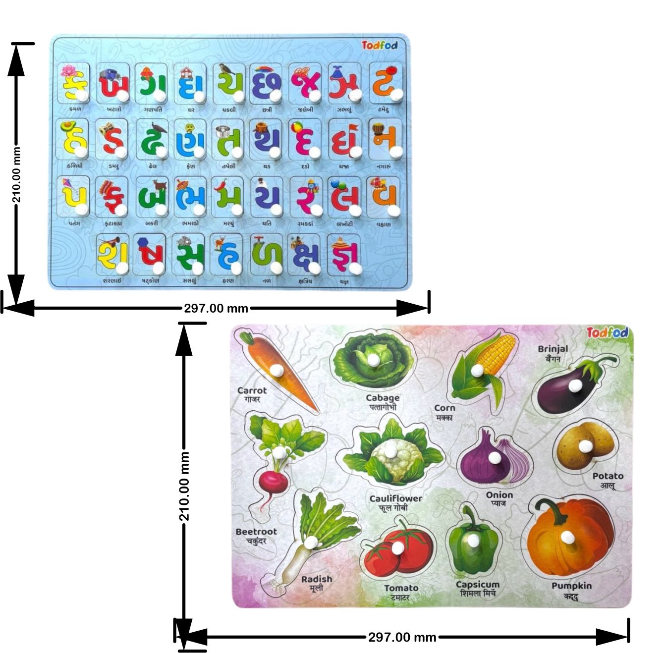 Gujarati Kakko and Vegetable Wooden Knob & Pegged Puzzle for Kids