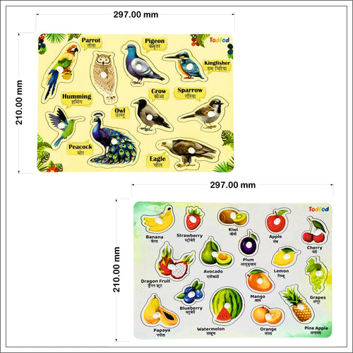 Birds & Fruit Characters Knob & Pegged Puzzle for Kids