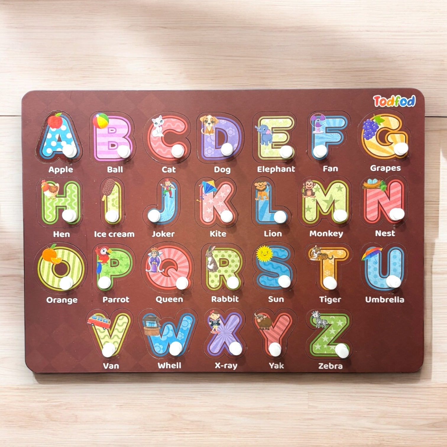ABCD Fruit Characters Wooden Knob & Pegged Puzzle for Kids