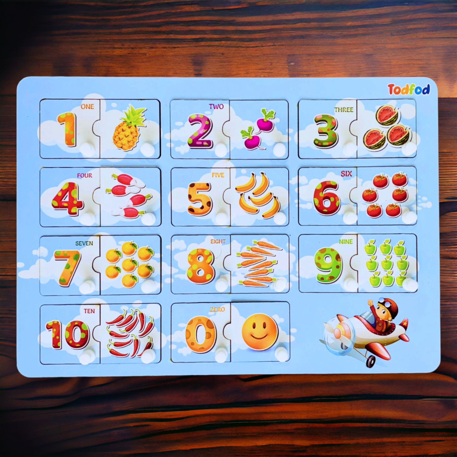 English Numbers & Fish Characters Knob & Pegged Puzzle for Kids