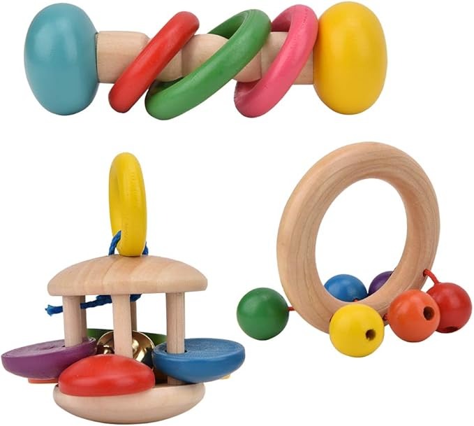 Rattle Gift Set - Colorful Wooden Toy Set of 4