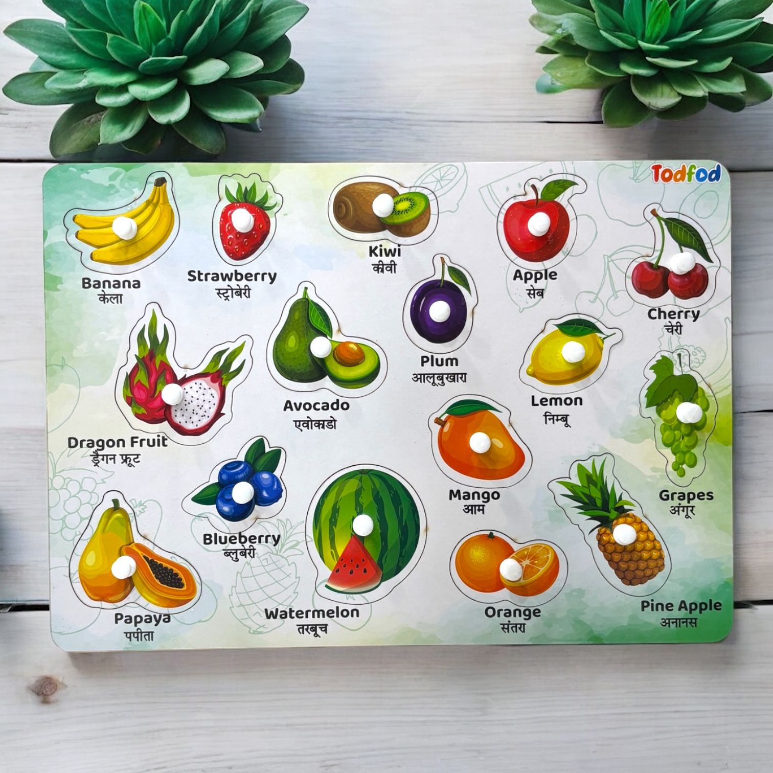 Fruit and Body Parts Wooden Knob & Pegged Puzzle for Kids