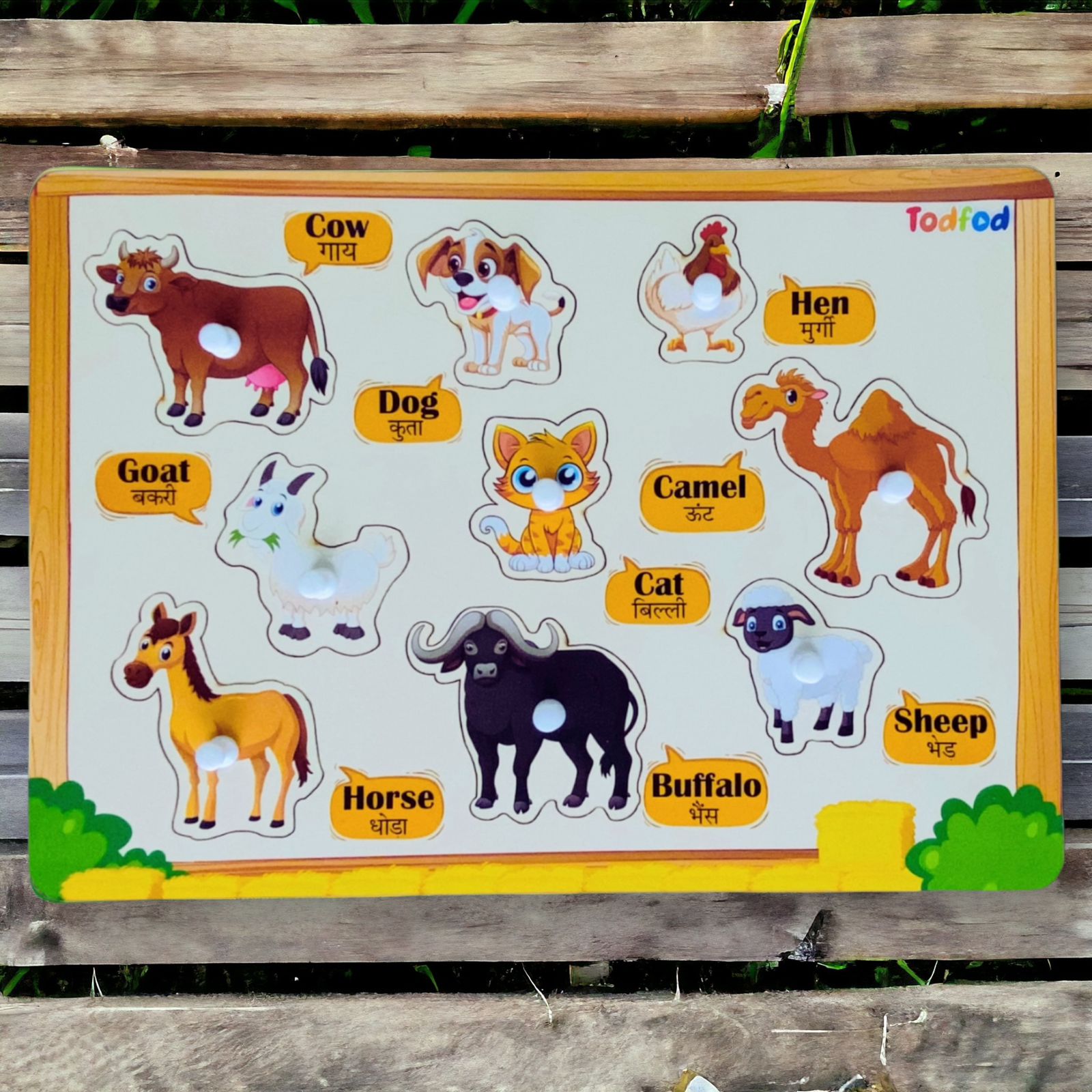 Pet Animals & Vegetables Wooden Knob & Pegged Puzzle for Kids