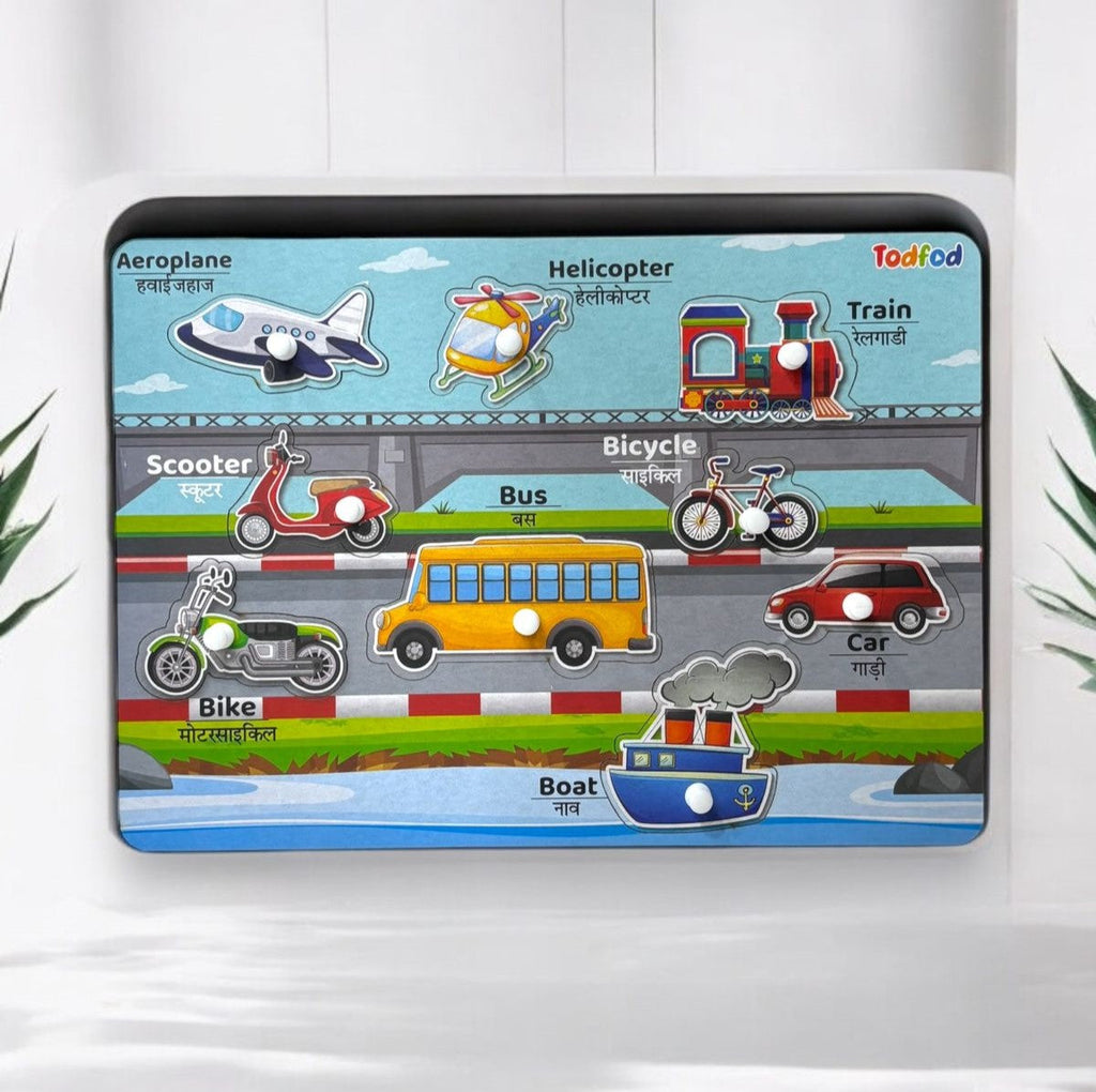 Birds & Vehicle Characters Knob & Pegged Puzzle for Kids
